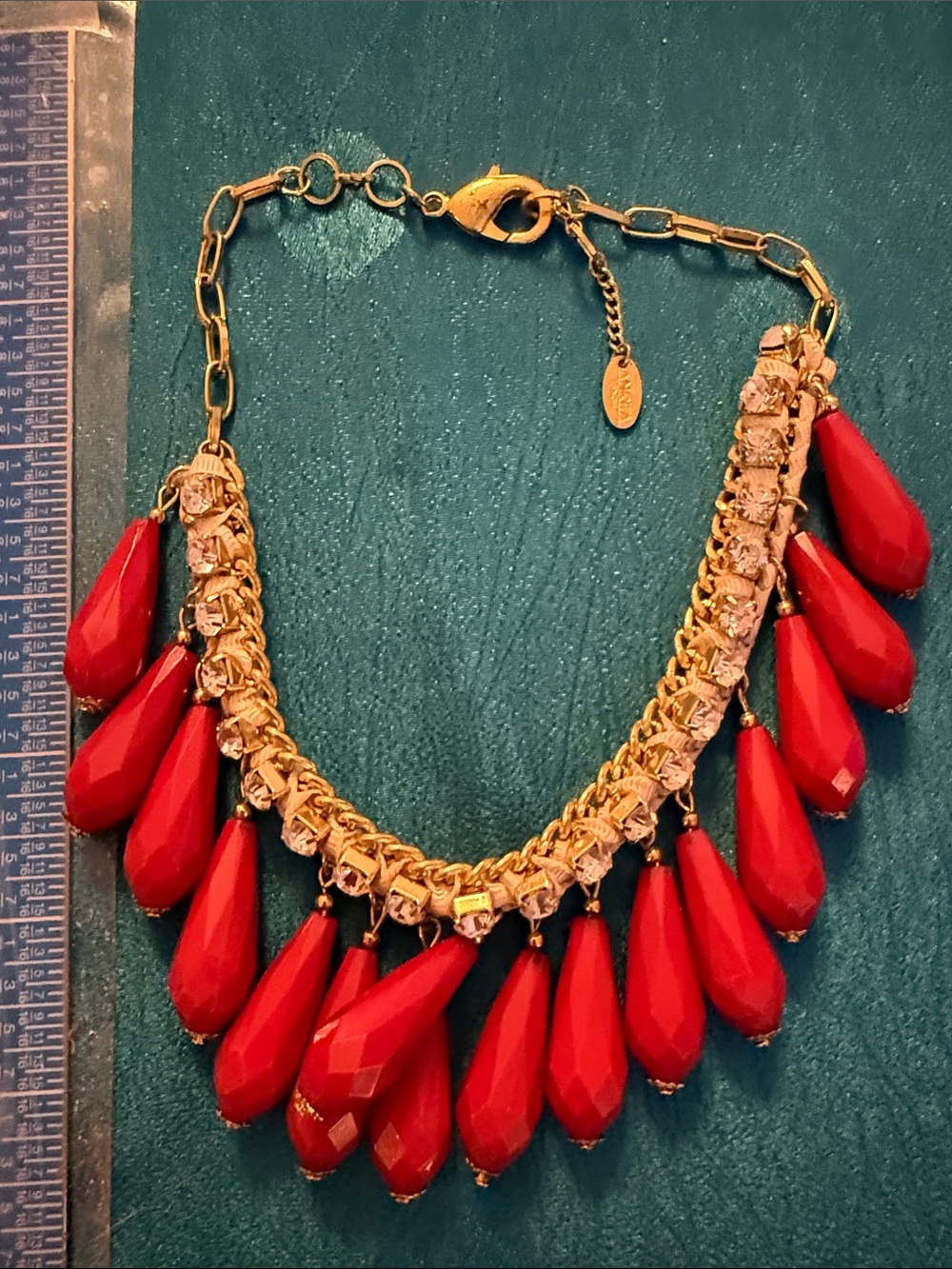 Amrita Singh Gold-Tone Necklace with Red Teardrop Beads
